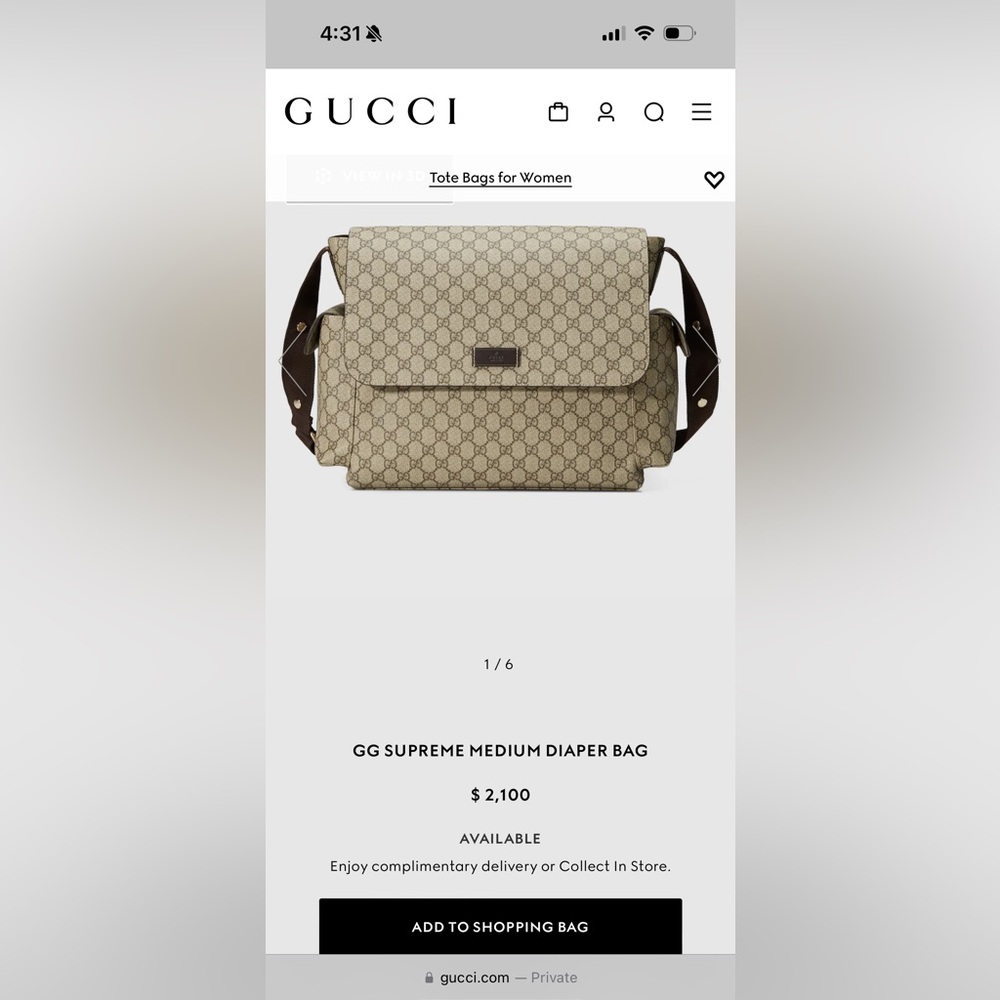 Waterproof Gucci diaper bag